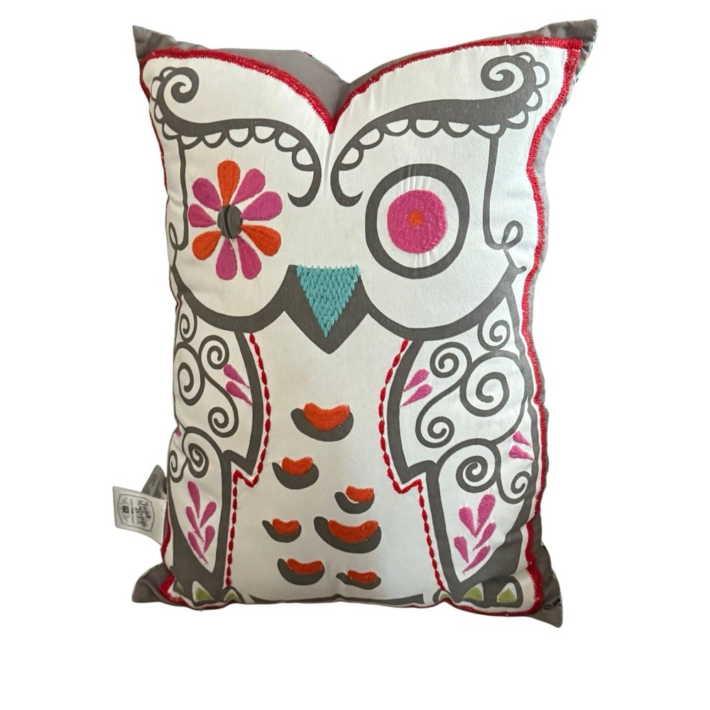 Pottery Barn Teen Junk Gypsy‎ Boho Owl Embroidered ThrowPillow "Be Hoo you be"